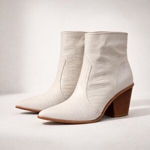 Franco Sarto White Embossed Leather Ankle Booties Brand New Minimalist Booties